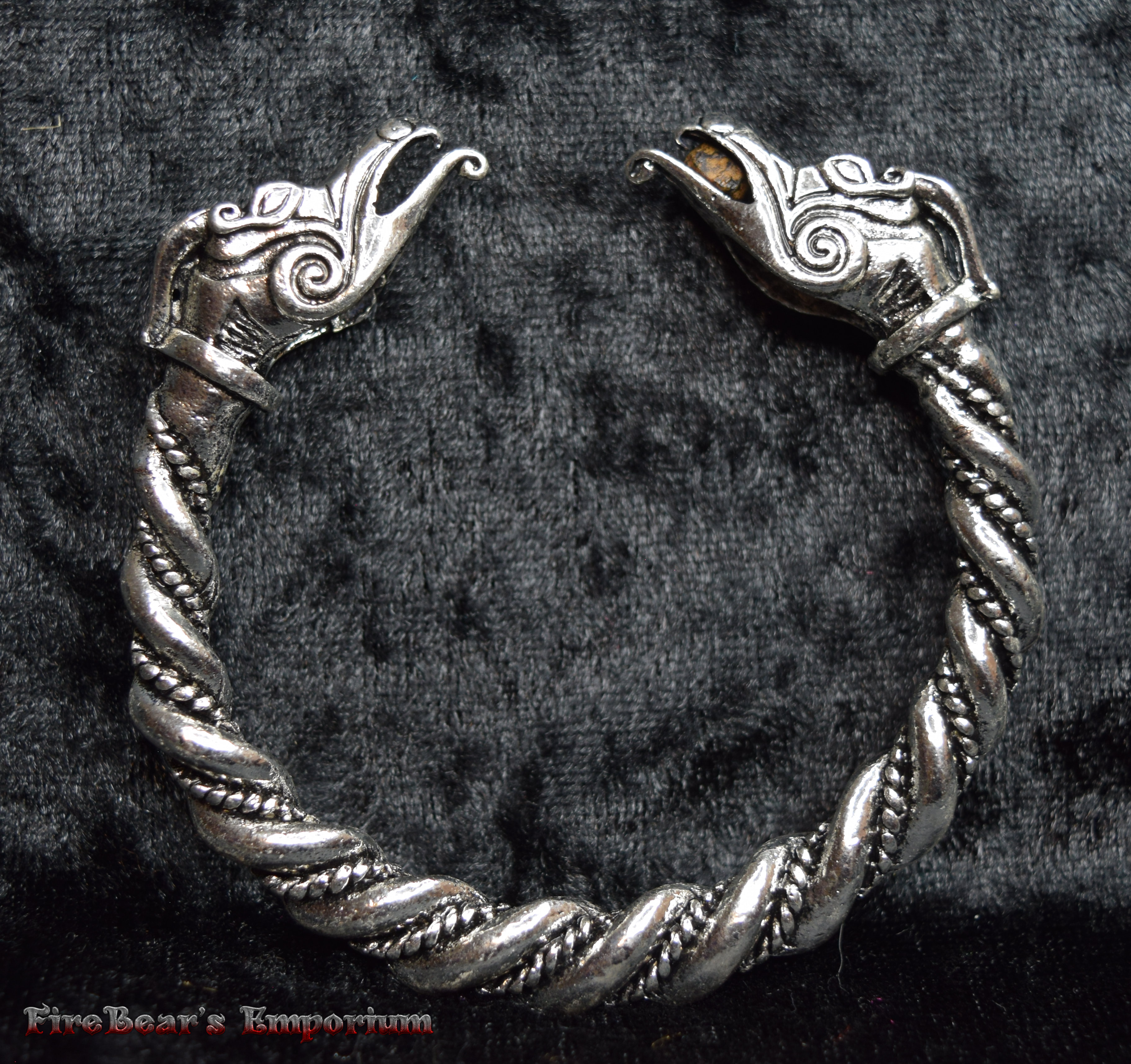 Scaled Dragon Head Viking Bracelet - Pewter